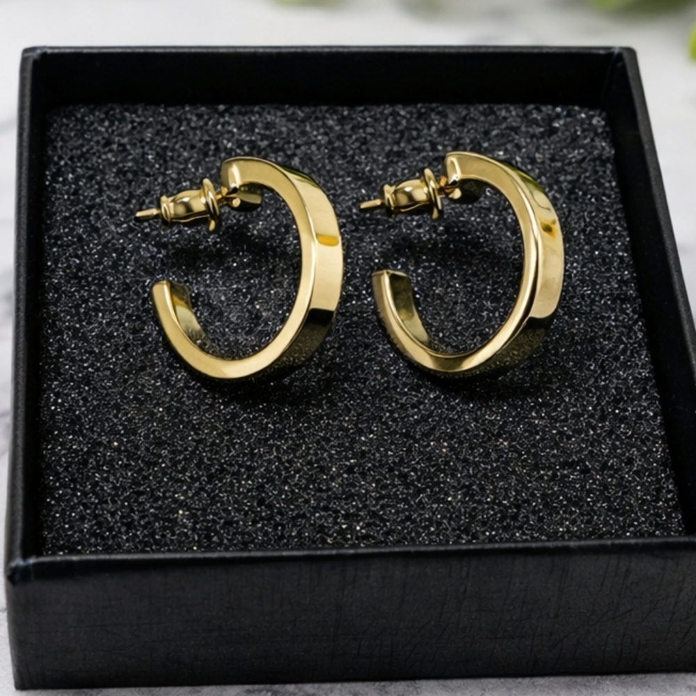 Gold Tone Hoop Earrings Small Huggie Style Minimalist Classic Fashion Jewelry - Picture 1 of 5